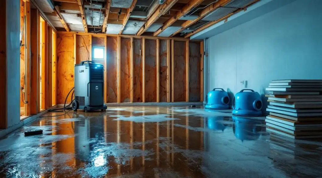 Professional technician using water extraction equipment in a Ladson home to restore a flooded living room floor.