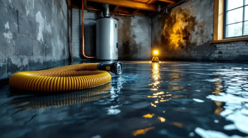 A professional restoration technician using industrial water extraction equipment in a Ladson residential living room.
